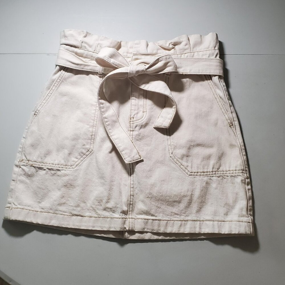 Wish list Jeans Cream Skirt with tie belt sz L